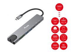 USB-C 8 in 1 Multifunctional Adapter, HDMI 4K/30Hz, Gigabit LAN, USB-A x 2, USB-C x 1, SD/TF, 100W USB PD 133497