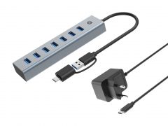 HUBBIES21GP Concentrador USB 3.0 de 7 puertos con adaptador de corriente, cable USB A/C 2 en 1, USB-A x 7