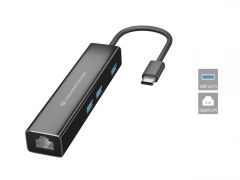 DONN07B Adaptador de red USB-C a Gigabit con concentrador USB de 3 puertos, USB-A x 3, Wake-on-LAN