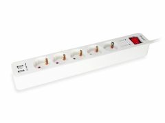 245554 6fach Verteiler mit Schalter und 2fach USB-Lader, Mehrfachsteckdose Schuko