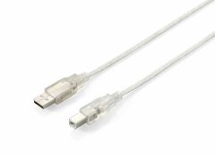 128650 USB 2.0 Type A to Type B Cable, 1.8m , Transparent Silver