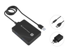 HUBBIES11BP 4-Port USB 3.0 Hub with Power Adapter, 90cm Cable