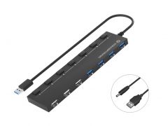 HUBBIES09B Concentrador USB 3.0/2.0 de 7 puertos, cable de 90 cm, interruptor de alimentación individual, USB-A 3.0 x 4, USB-A 2.0 x 3