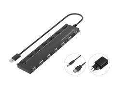 HUBBIES08BP 7-Port USB 2.0 Hub with Power Adapter, 90cm Cable, Individual Power Switch
