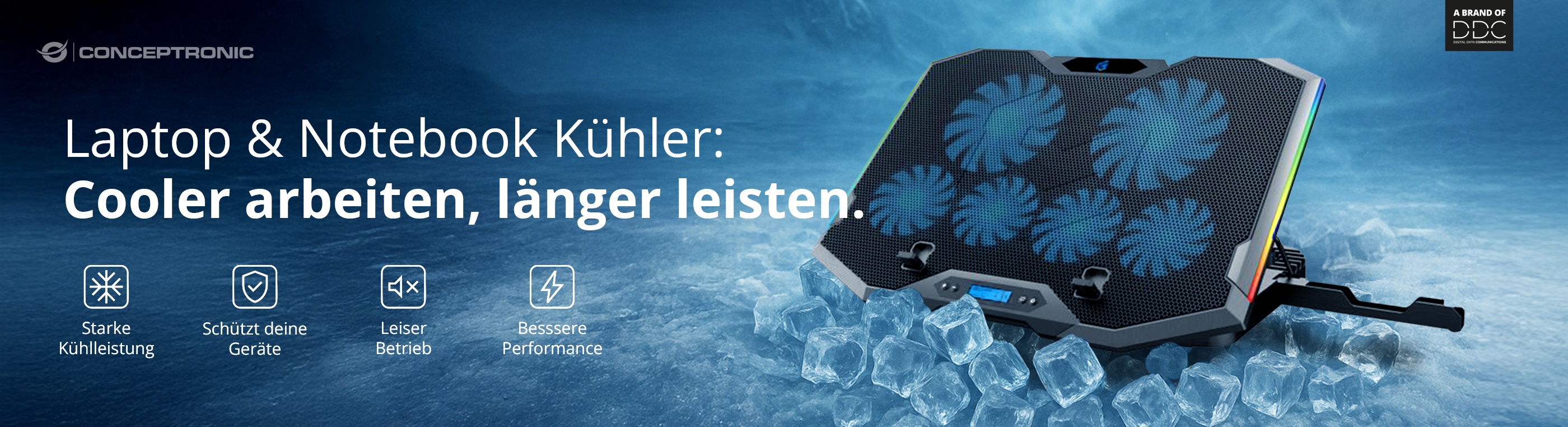 Laptop- und Notebook-Kühler & Kühlpads mit USB - leise, effizient und online im Conceptronic Onlineshop kaufen